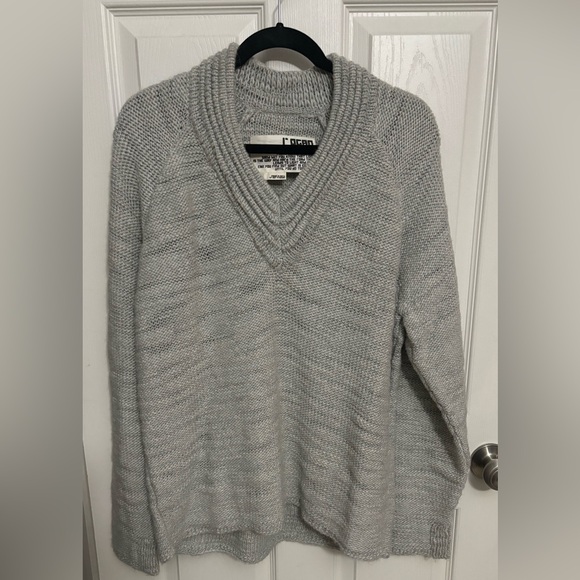 L'Ogan | Gray V-Neck Sweater Alpaca Wool Silk Blend Women's Sz L - Picture 1 of 8